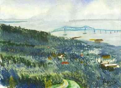 Astoria From The Astor Column, Astoria, Oregon native watercolor sketch