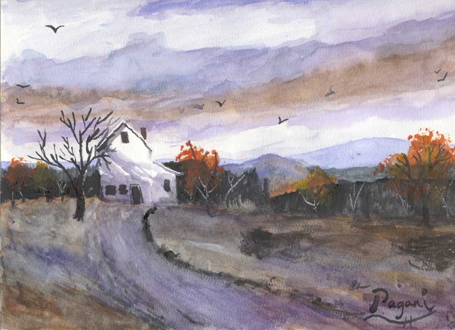 Hebo Farm House, Oregon native watercolor sketch