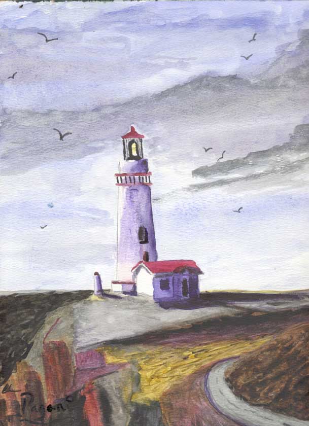 Yaquina Lighthouse Newport, Oregon native watercolor sketch